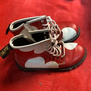 Kids Red Leather Dr Martens with White Heart Accent Sz US 3